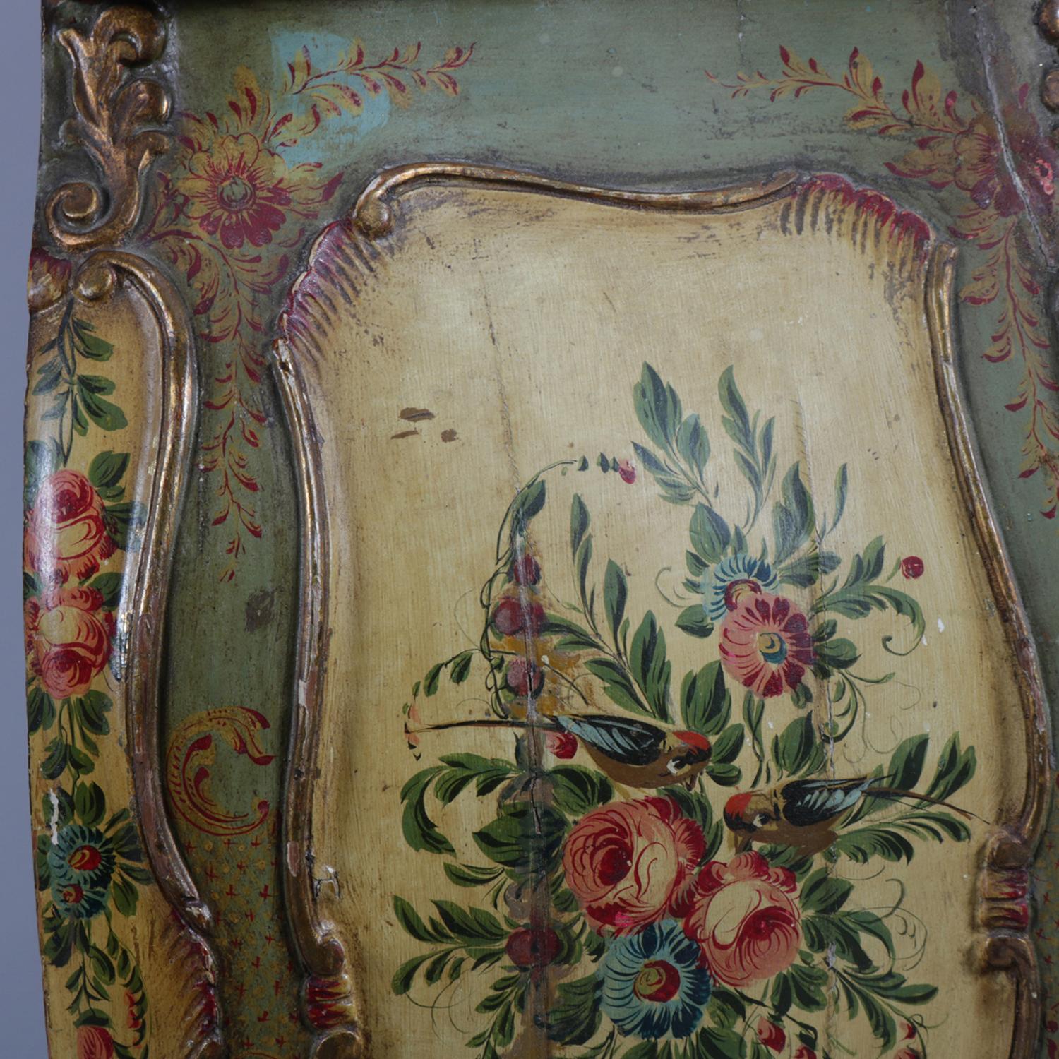 Antique Italian Hand Painted Floral and Gilt Bombe Two-Drawer Commode 6