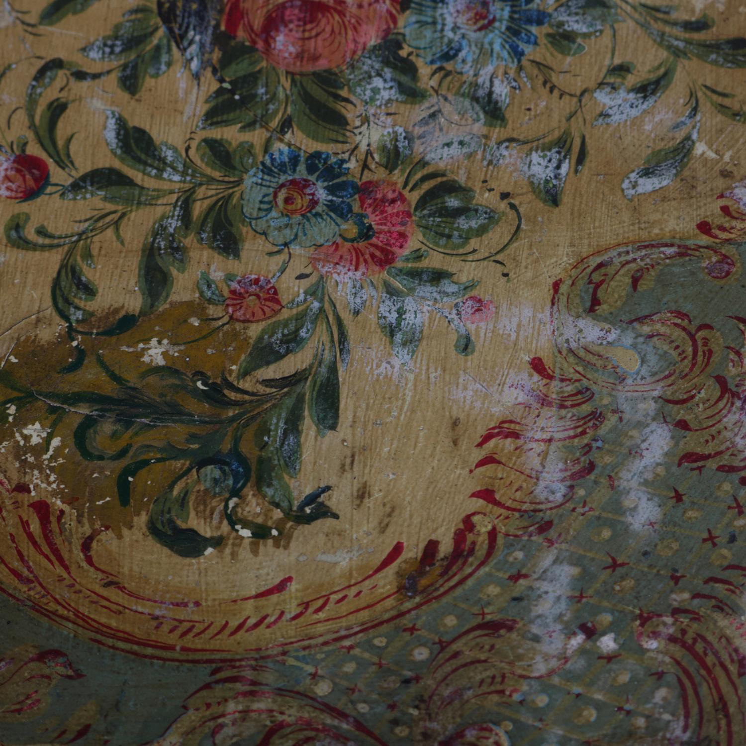 Antique Italian Hand Painted Floral and Gilt Bombe Two-Drawer Commode 7