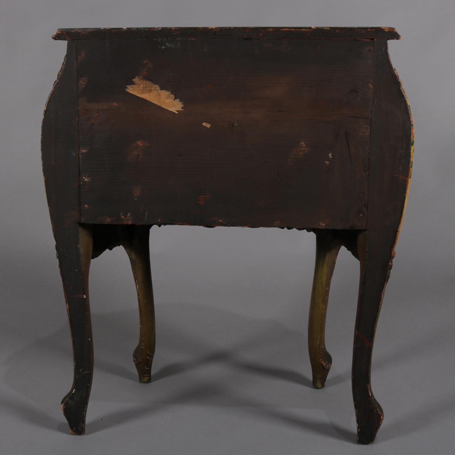 Antique Italian Hand Painted Floral and Gilt Bombe Two-Drawer Commode 1