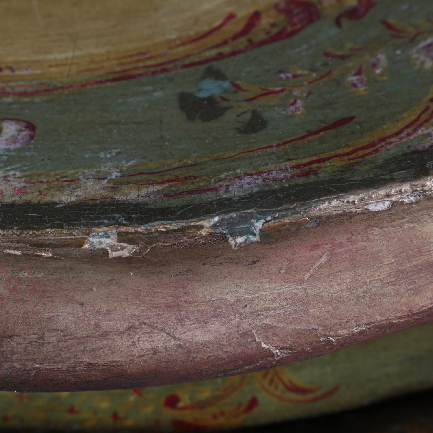 Antique Italian Hand Painted Floral and Gilt Bombe Two-Drawer Commode 3