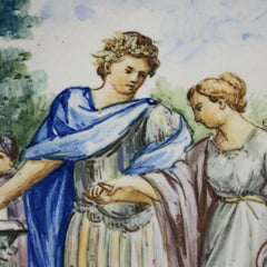 Antique Italian Hand Painted Majolica Pottery Pictorial Charger, circa 1880