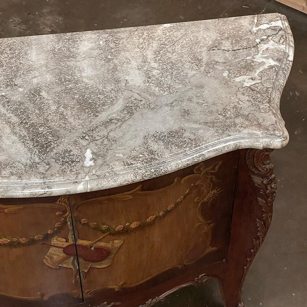 Antique Italian Hand-Painted Marble Top Bombe Commode ~ Cabinet For Sale 3