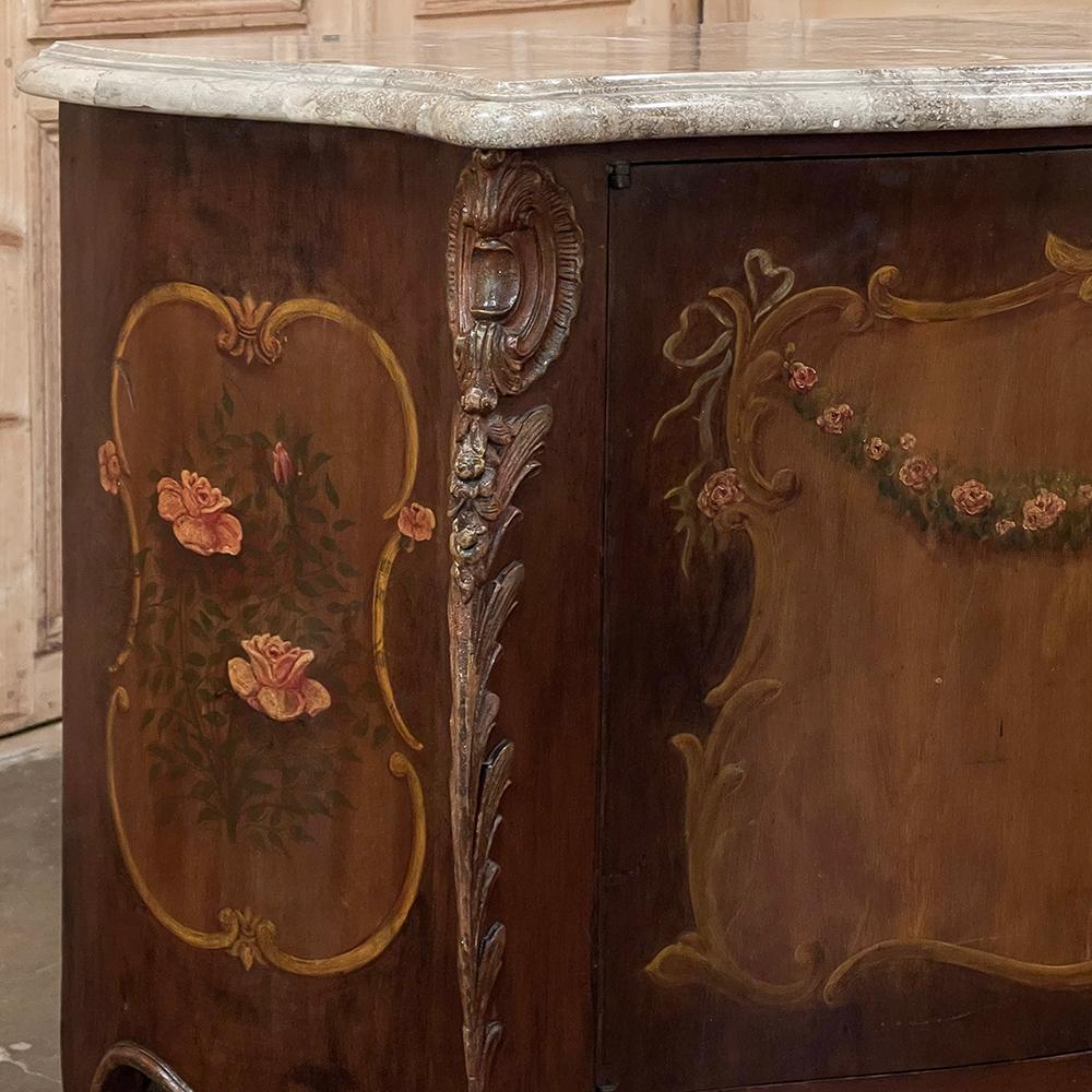 Antique Italian Hand-Painted Marble Top Bombe Commode ~ Cabinet For Sale 4