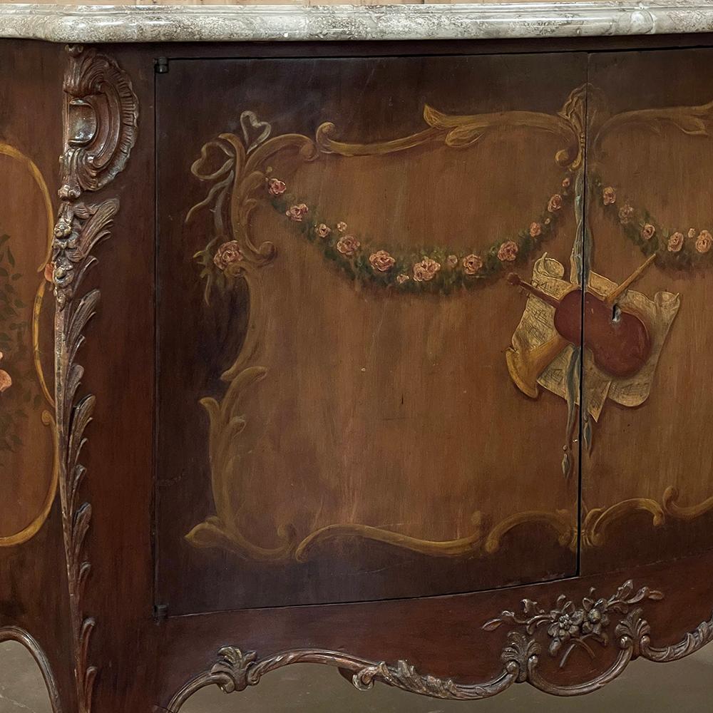 Ancienne commode italienne bombée peinte à la main en marbre ~ Cabinet en vente 6