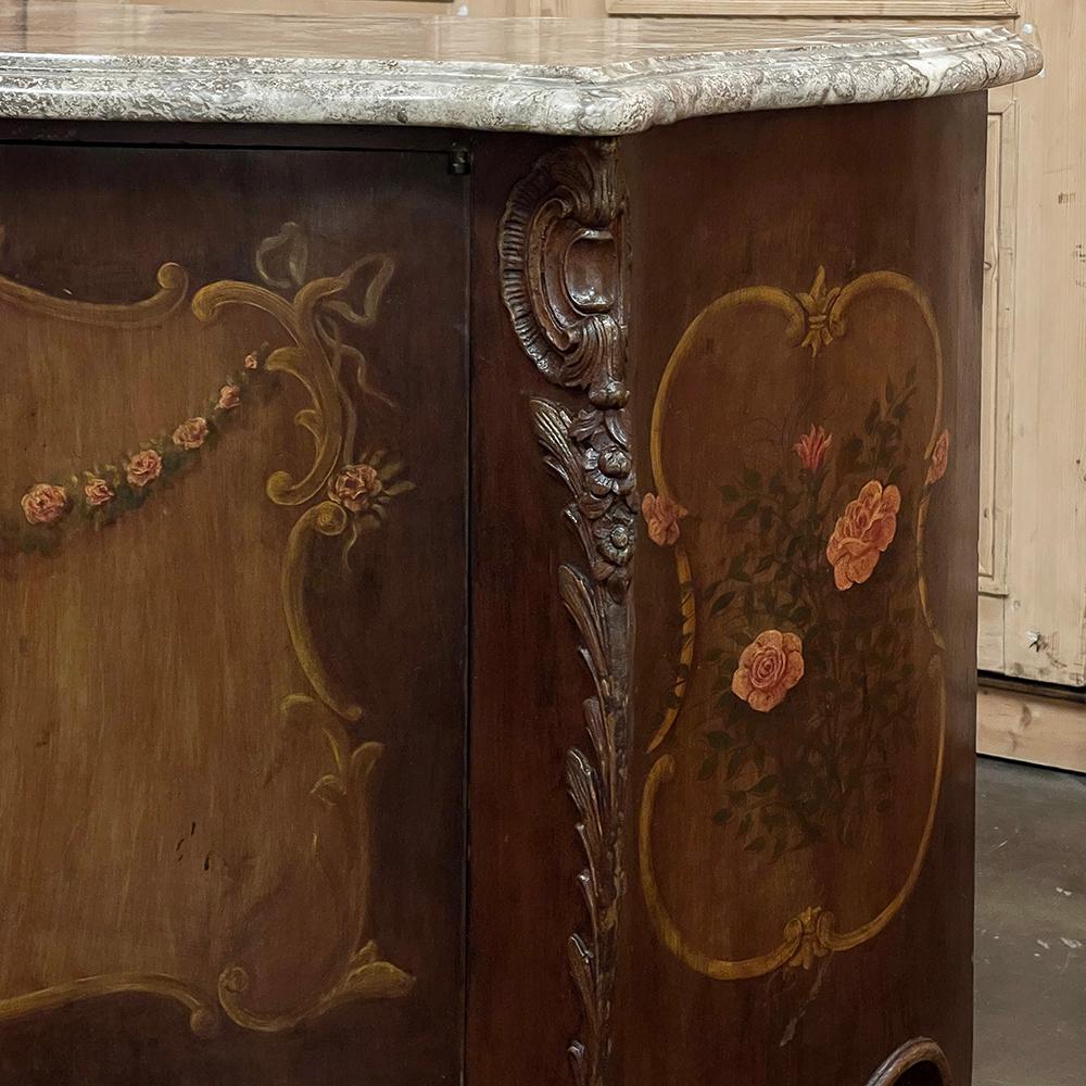 Antique Italian Hand-Painted Marble Top Bombe Commode ~ Cabinet For Sale 11