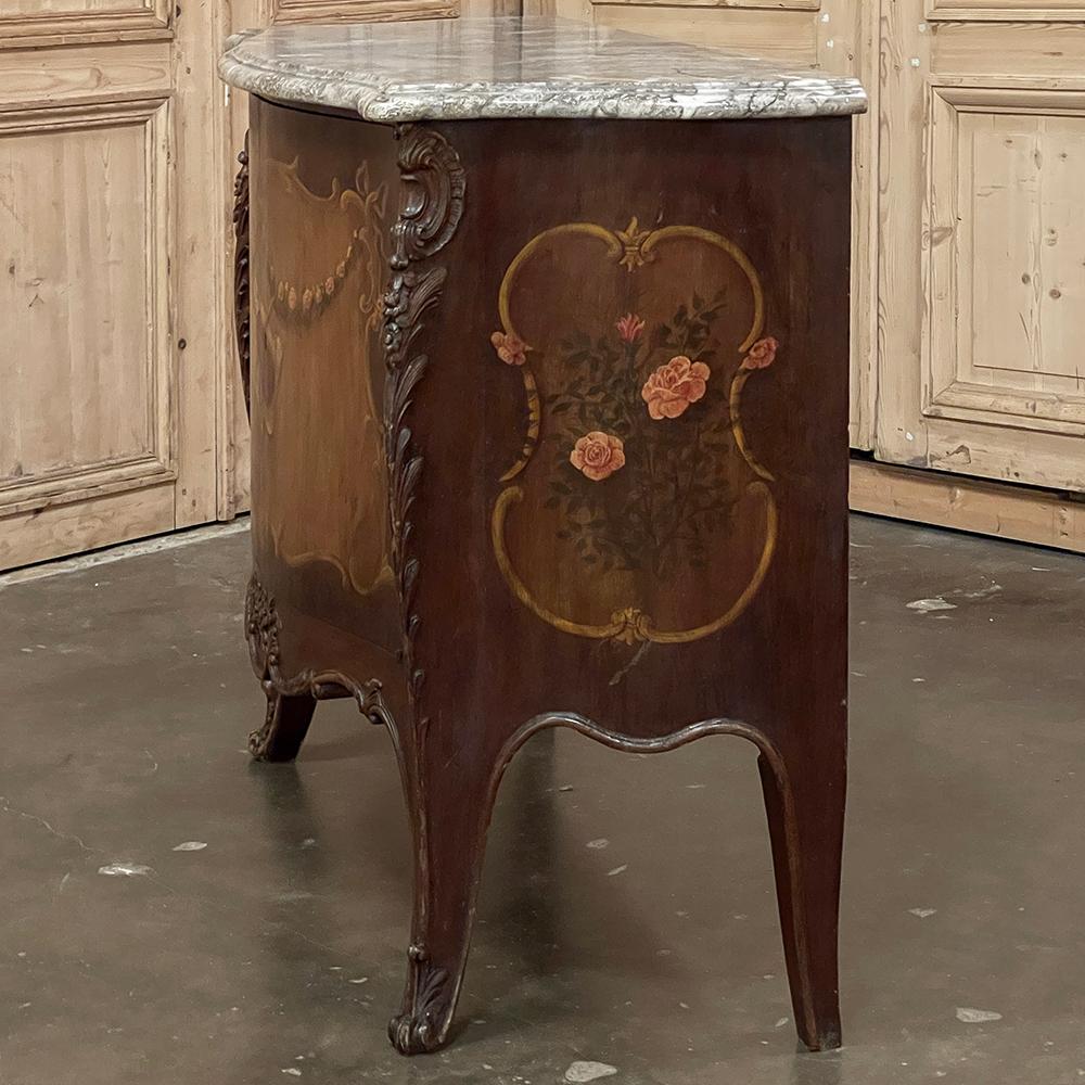 Antique Italian Hand-Painted Marble Top Bombe Commode ~ Cabinet For Sale 13