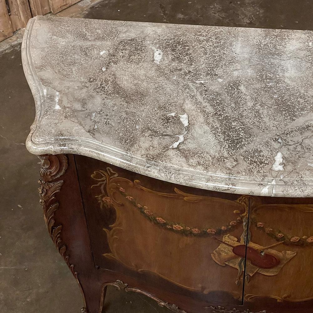 Antique Italian Hand-Painted Marble Top Bombe Commode ~ Cabinet For Sale 2