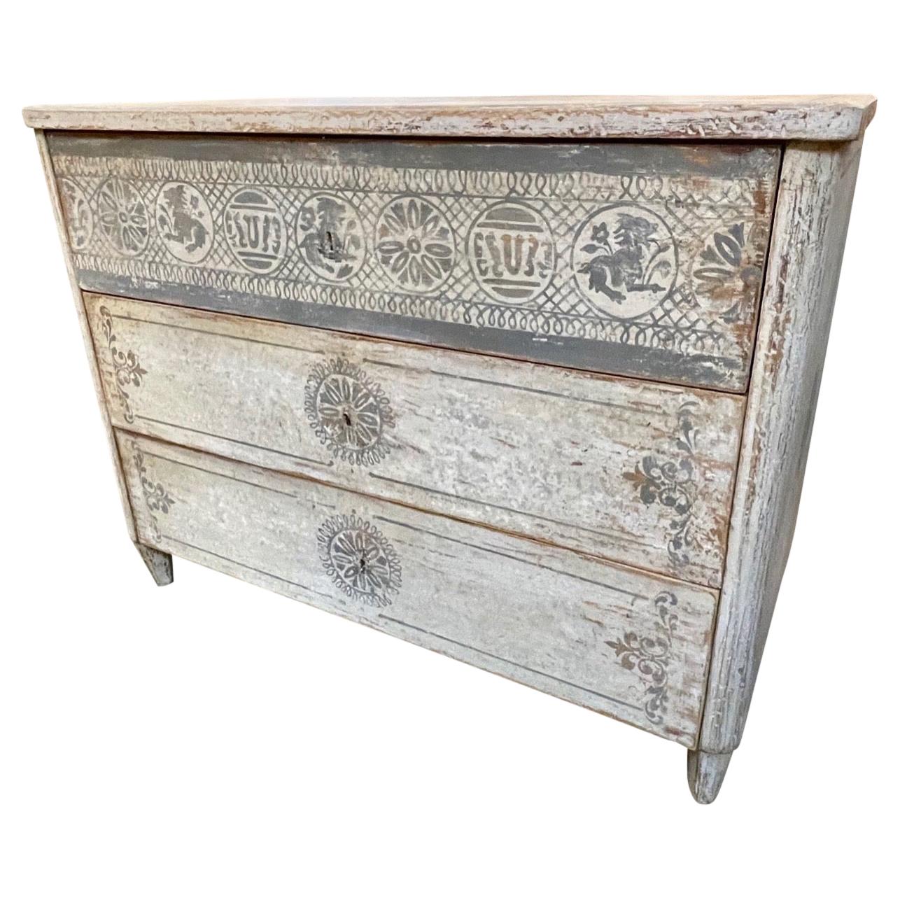 Antique Italian Hand Painted Neo Classical Style Commode For Sale