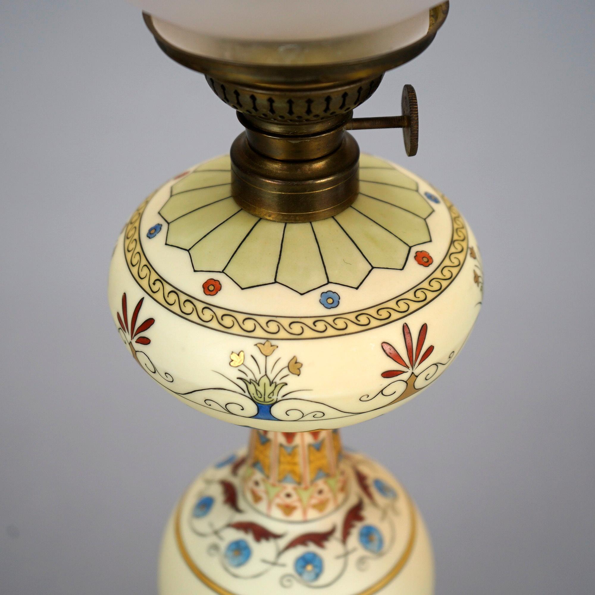 Antique Italian Hand Painted Porcelain Banquet Oil Lamp with Genre Scene, 19th C 5