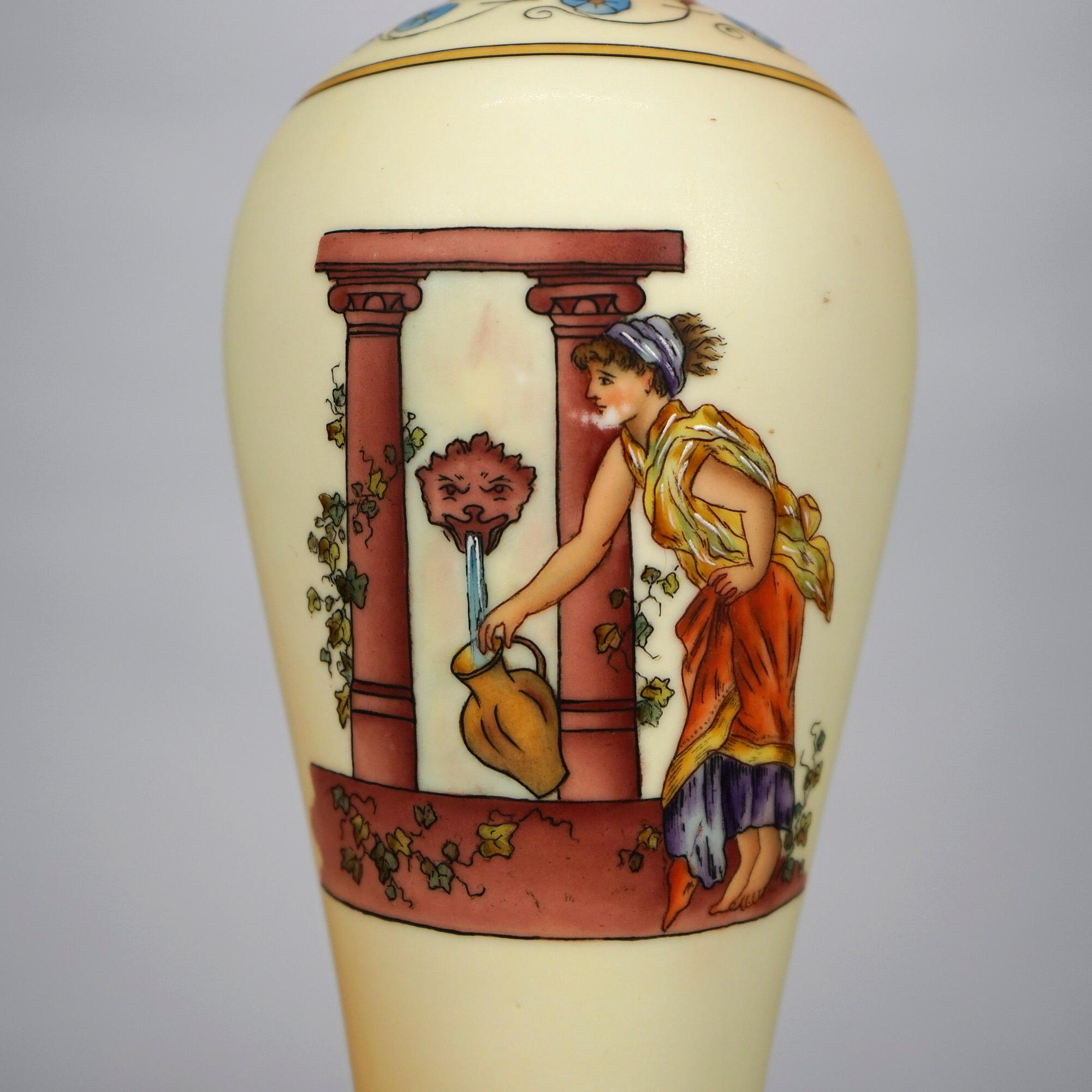 Antique Italian Hand Painted Porcelain Banquet Oil Lamp with Genre Scene, 19th C 7