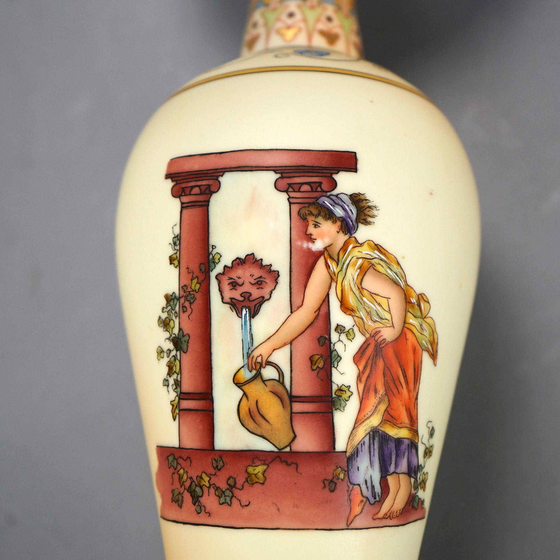 Antique Italian Hand Painted Porcelain Banquet Oil Lamp with Genre Scene, 19th C 8