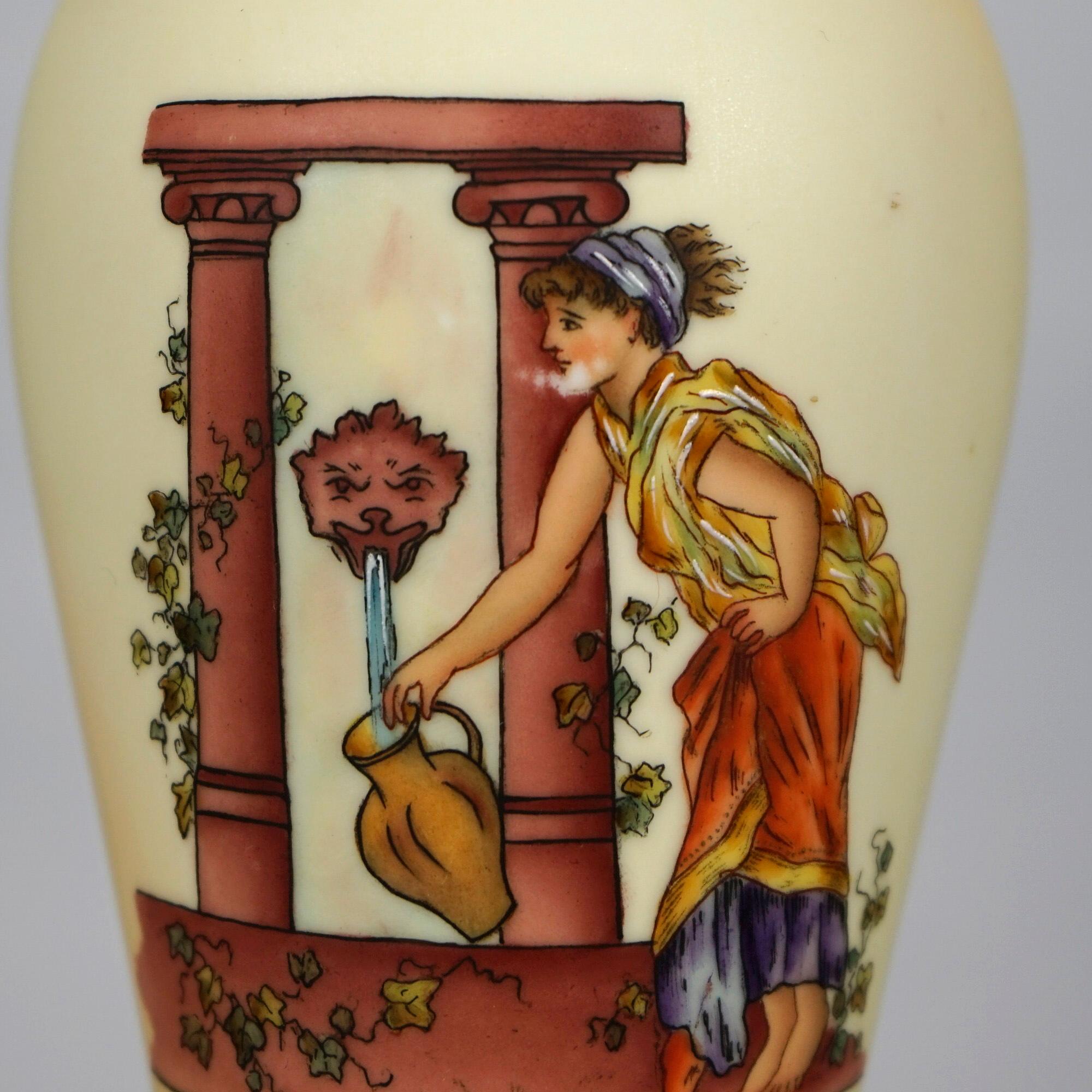 Antique Italian Hand Painted Porcelain Banquet Oil Lamp with Genre Scene, 19th C 9