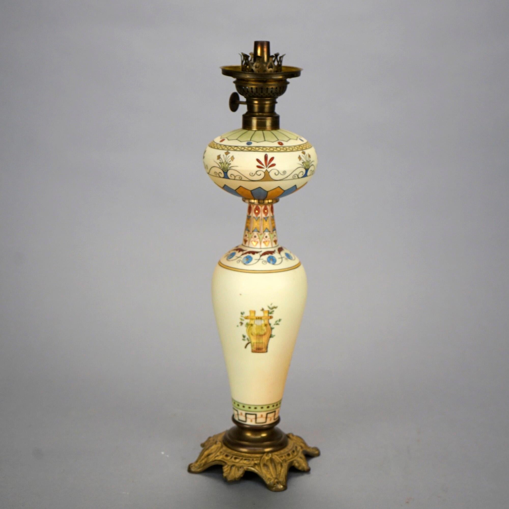 Antique Italian Hand Painted Porcelain Banquet Oil Lamp with Genre Scene, 19th C 2
