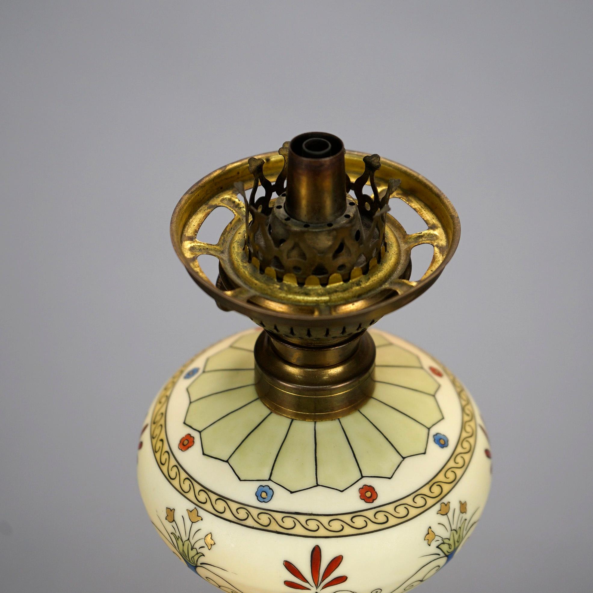 Antique Italian Hand Painted Porcelain Banquet Oil Lamp with Genre Scene, 19th C 4