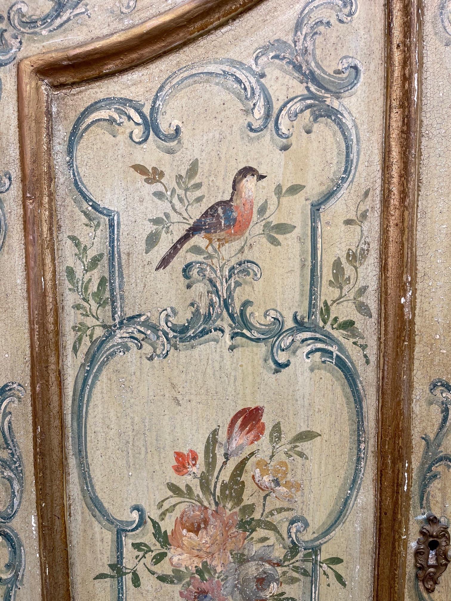 Very special antique Italian hand painted secretary including beautiful images of flowers and birds. Lots of storage including shelves at the top (not pictured) and drawers at the bottom. A true work of art that is sure to impress!