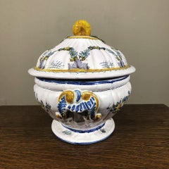 Antique Italian Hand-Painted Tureen with Lid