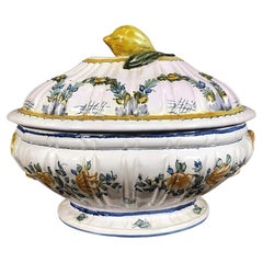 Antique Italian Hand-Painted Tureen with Lid