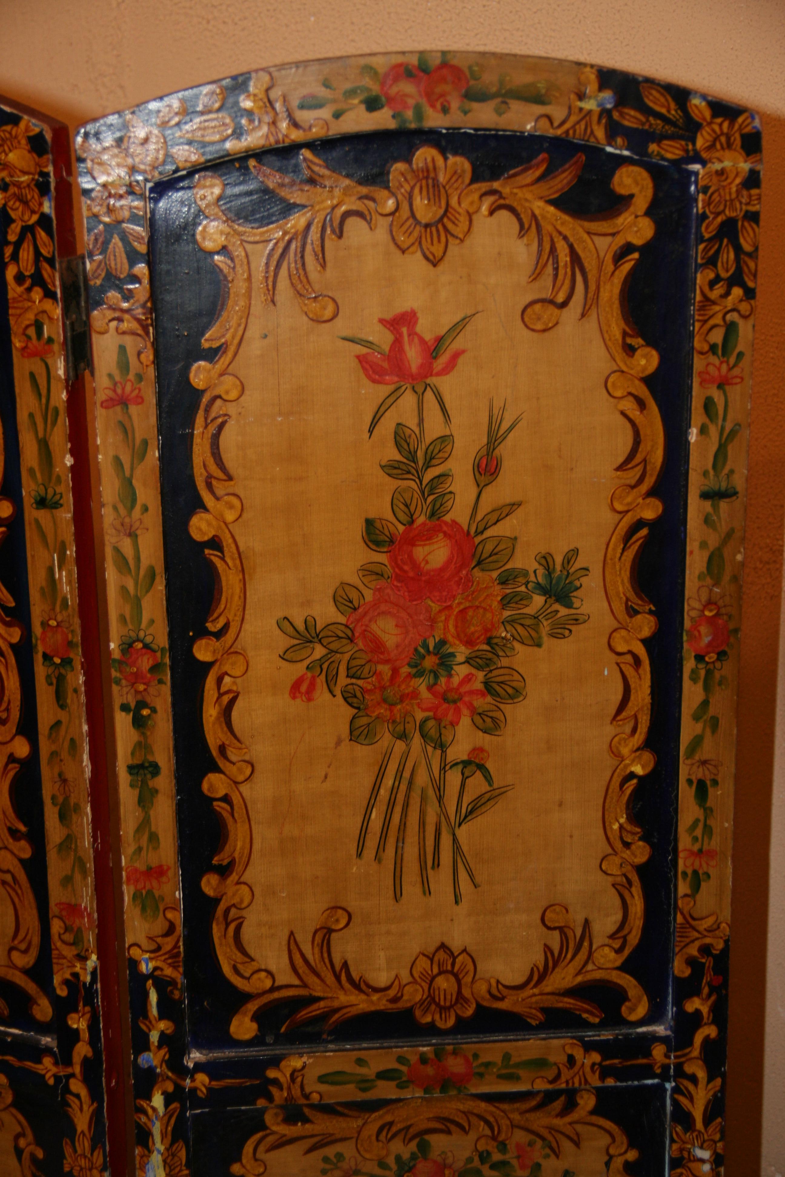 Antique Italian Hand Painted Two Sided Table Top Screen For Sale 1