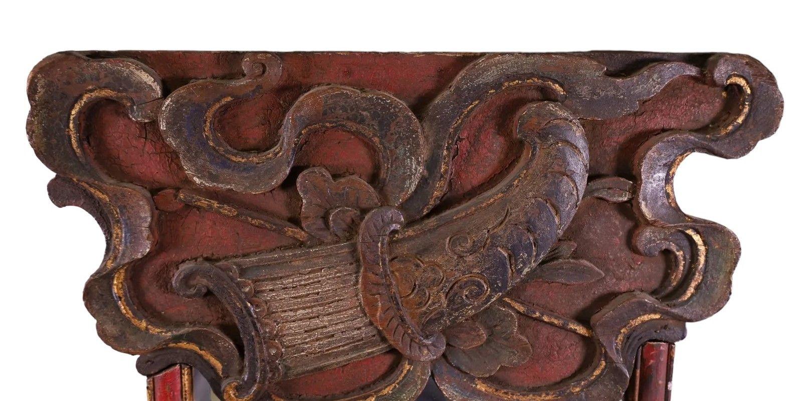 Adirondack Antique Italian Hand Painted Wall Mirror For Sale
