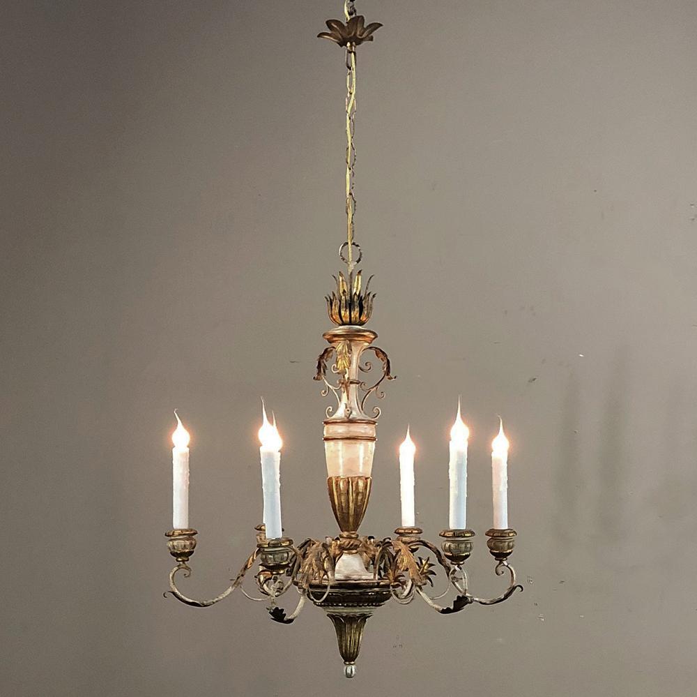 Antique Italian Hand Painted Wood and Iron Chandelier 8
