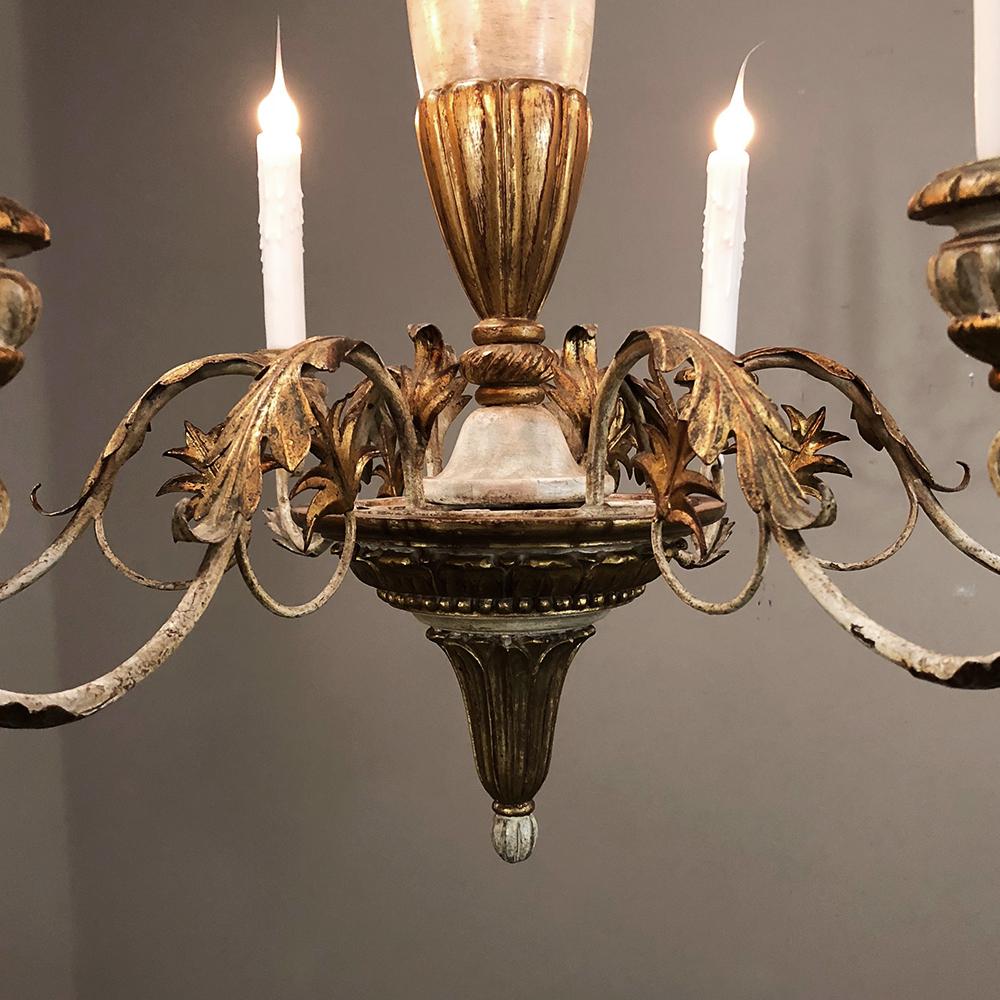 Antique Italian Hand Painted Wood and Iron Chandelier In Good Condition In Dallas, TX