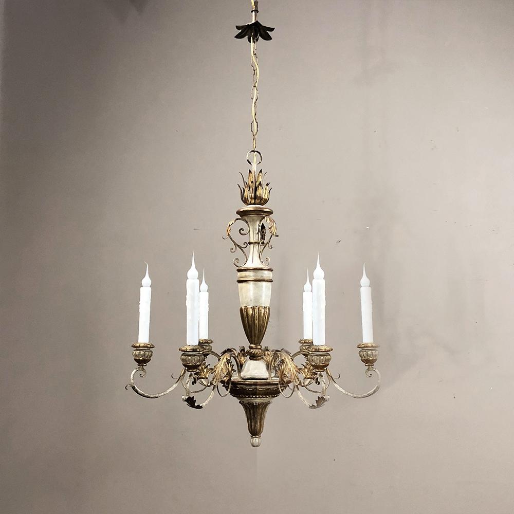 Antique Italian Hand Painted Wood and Iron Chandelier 2