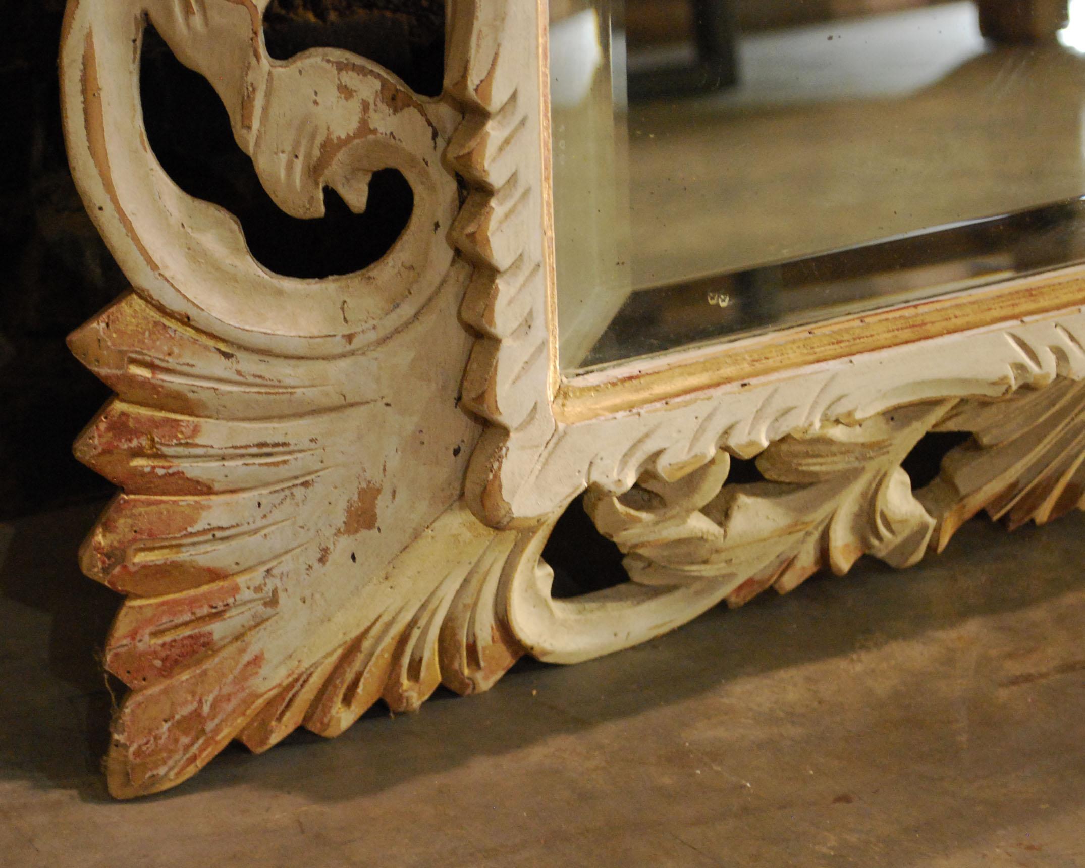Antique Italian Hand Carved Mirror with Facetted Glass 4