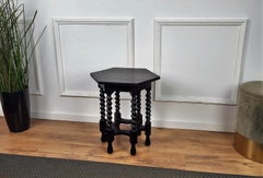 Antique Italian Hexagonal Black Walnut Side Table Stool with Bobbin Turned Legs