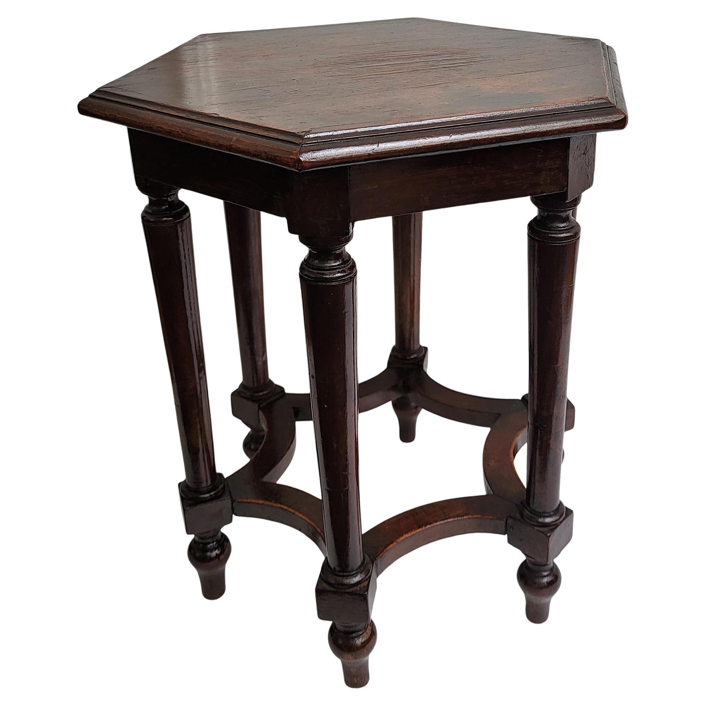 Antique Italian Hexagonal Walnut Side Table or Stool