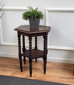 Antique Italian Hexagonal Walnut Side Table or Stool with Bobbin Turned Legs