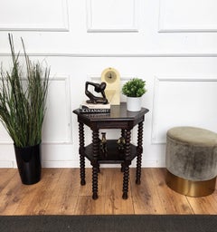 Antique Italian Hexagonal Walnut Side Table or Stool with Bobbin Turned Legs