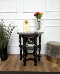 Antique Italian Hexagonal Walnut Side Table or Stool with Bobbin Turned Legs