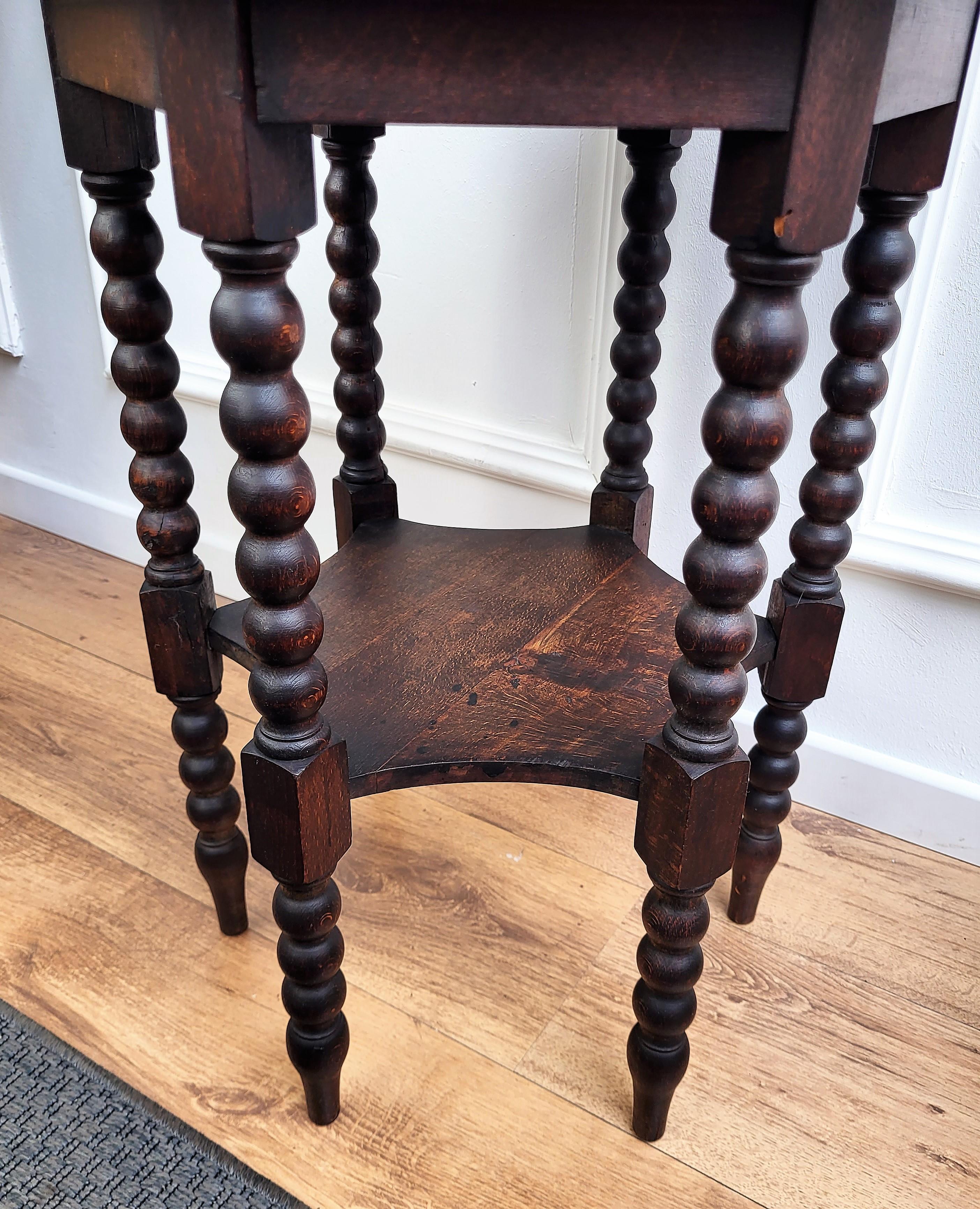 Renaissance Antique Italian Hexagonal Walnut Side Table or Stool with Bobbin Turned Legs