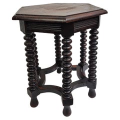 Antique Italian Hexagonal Walnut Side Table or Stool with Bobbin Turned Legs