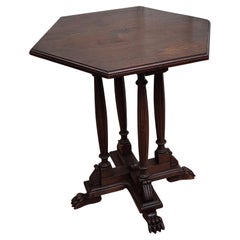 Antique Italian Hexagonal Walnut Side Table Stool with Carved Legs Animal Feet