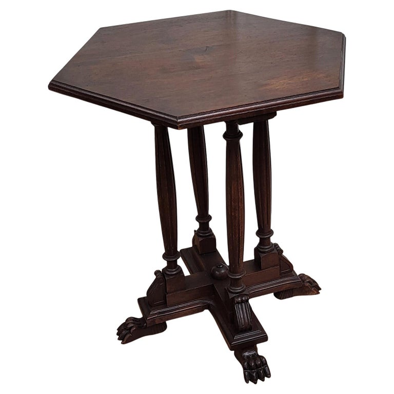 Antique Italian Hexagonal Walnut Side Table Stool with Carved Legs ...