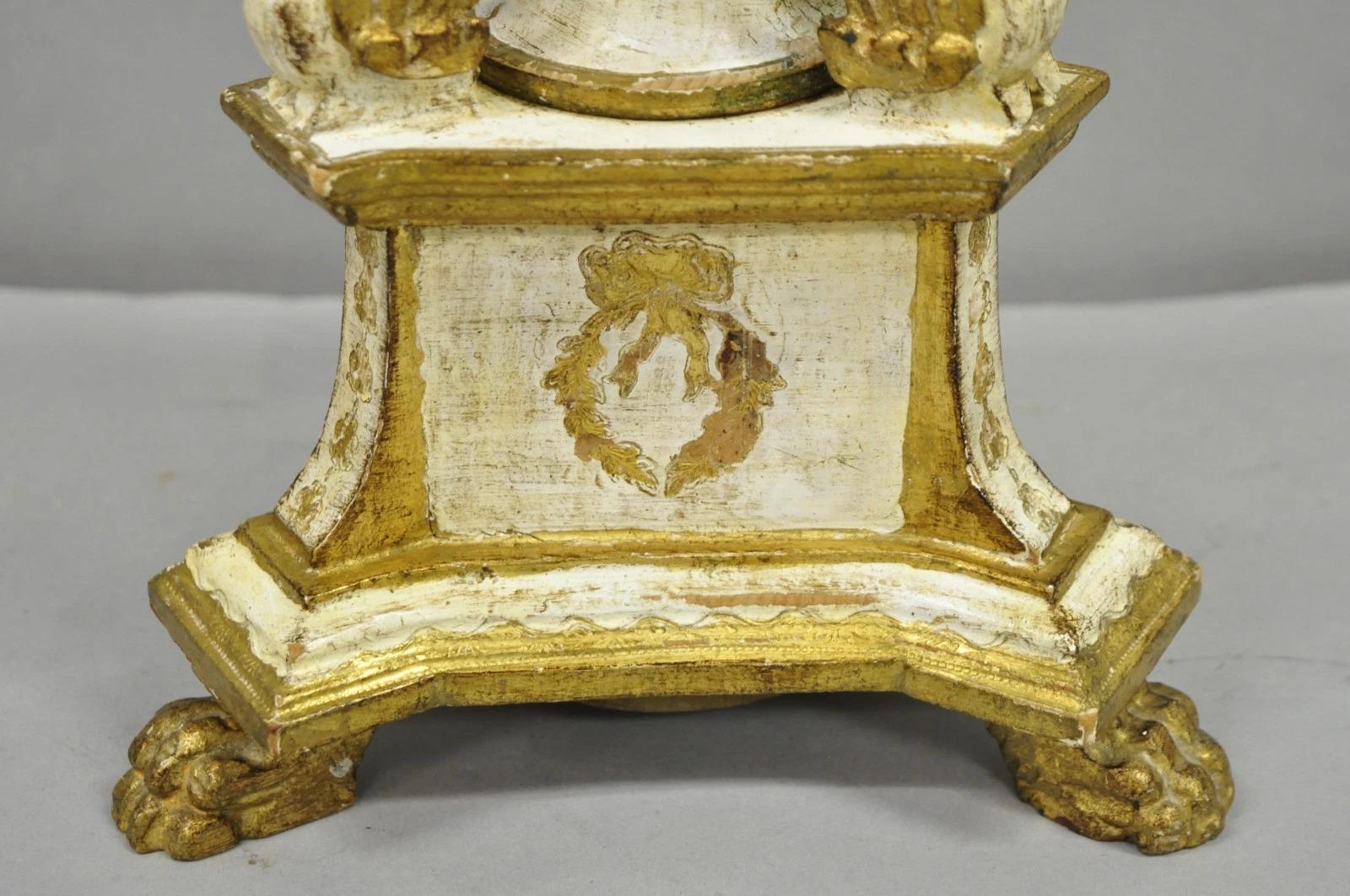 Antique Italian Hollywood Regency Cream Gold Giltwood Column Table Lamp w/ Swans For Sale 3