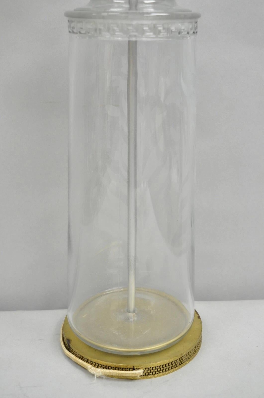 Antique Italian Hollywood Regency Faceted Clear Glass Greek Key Table Lamp For Sale 4