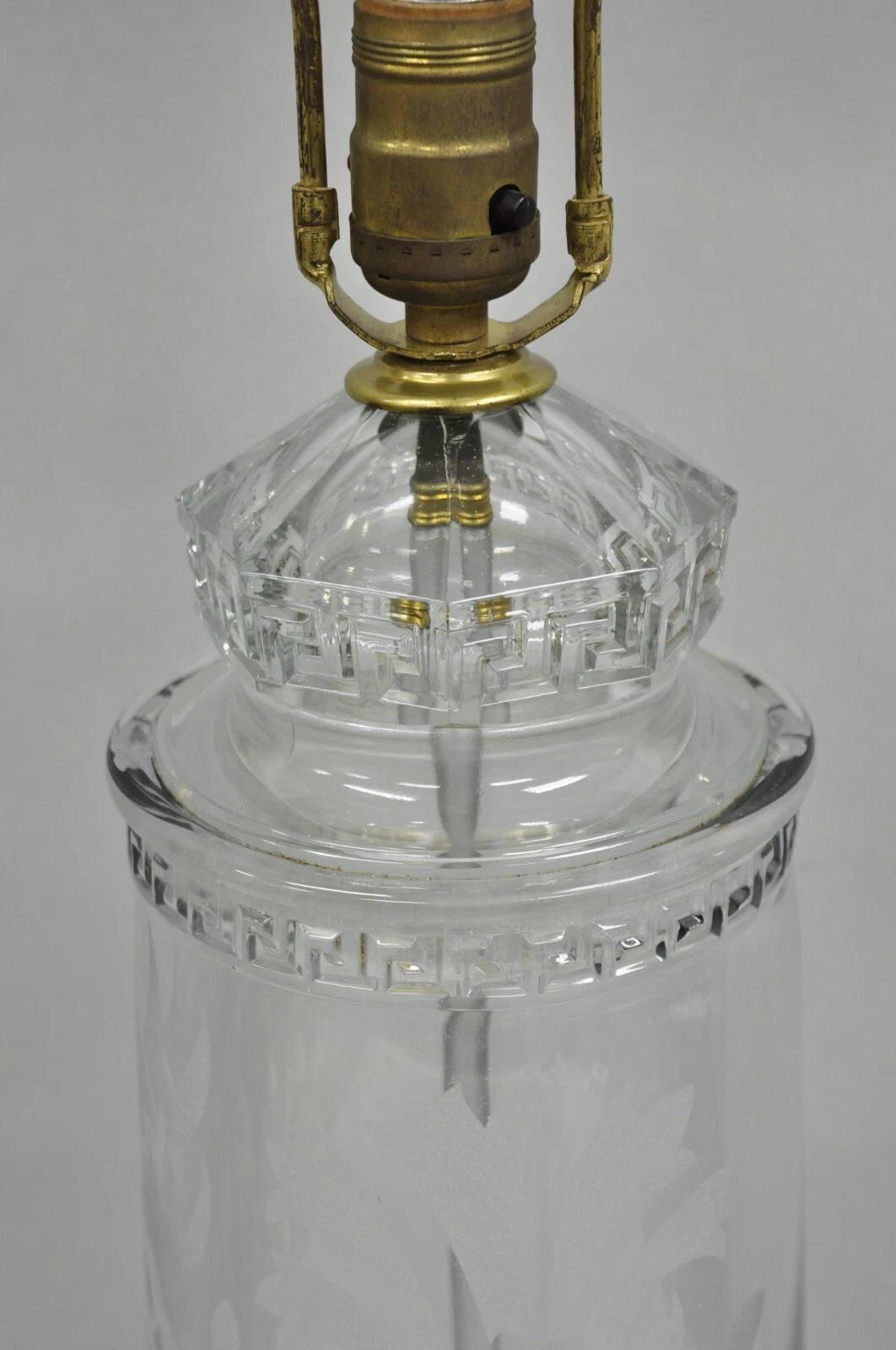 Antique Italian Hollywood Regency Faceted Clear Glass Greek Key Table Lamp For Sale 5