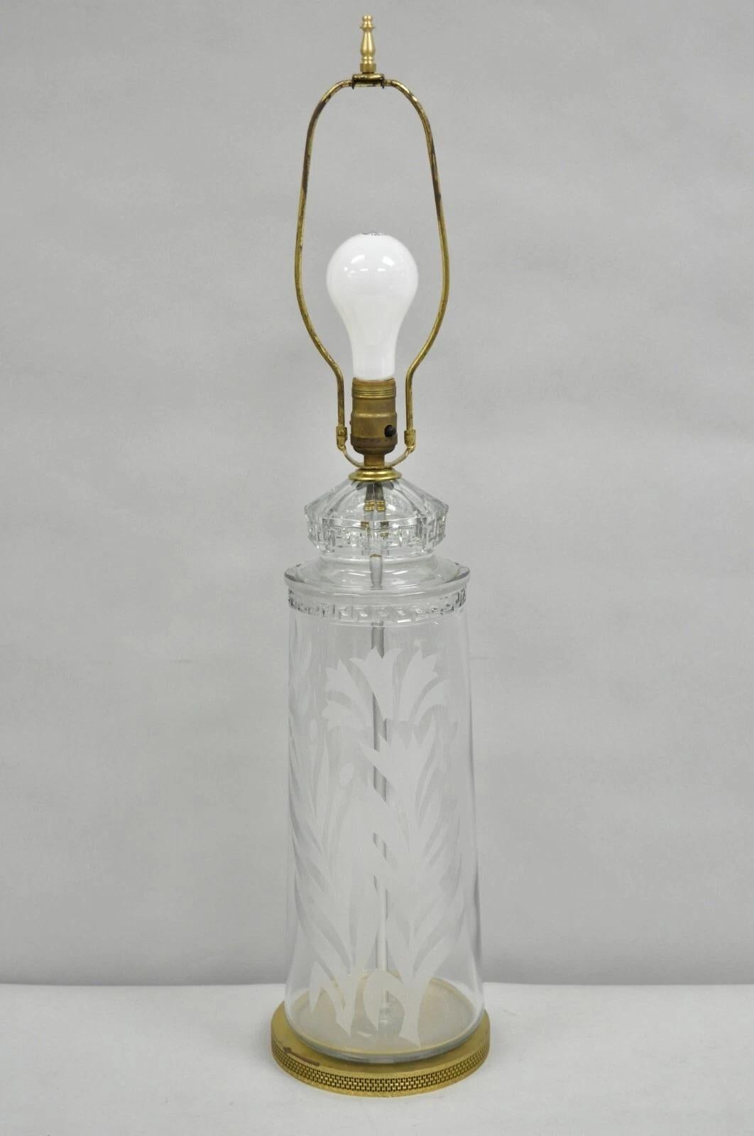 Antique Italian Hollywood Regency Faceted Clear Glass Greek Key Table Lamp For Sale 6