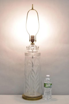 Antique Italian Hollywood Regency Faceted Clear Glass Greek Key Table Lamp