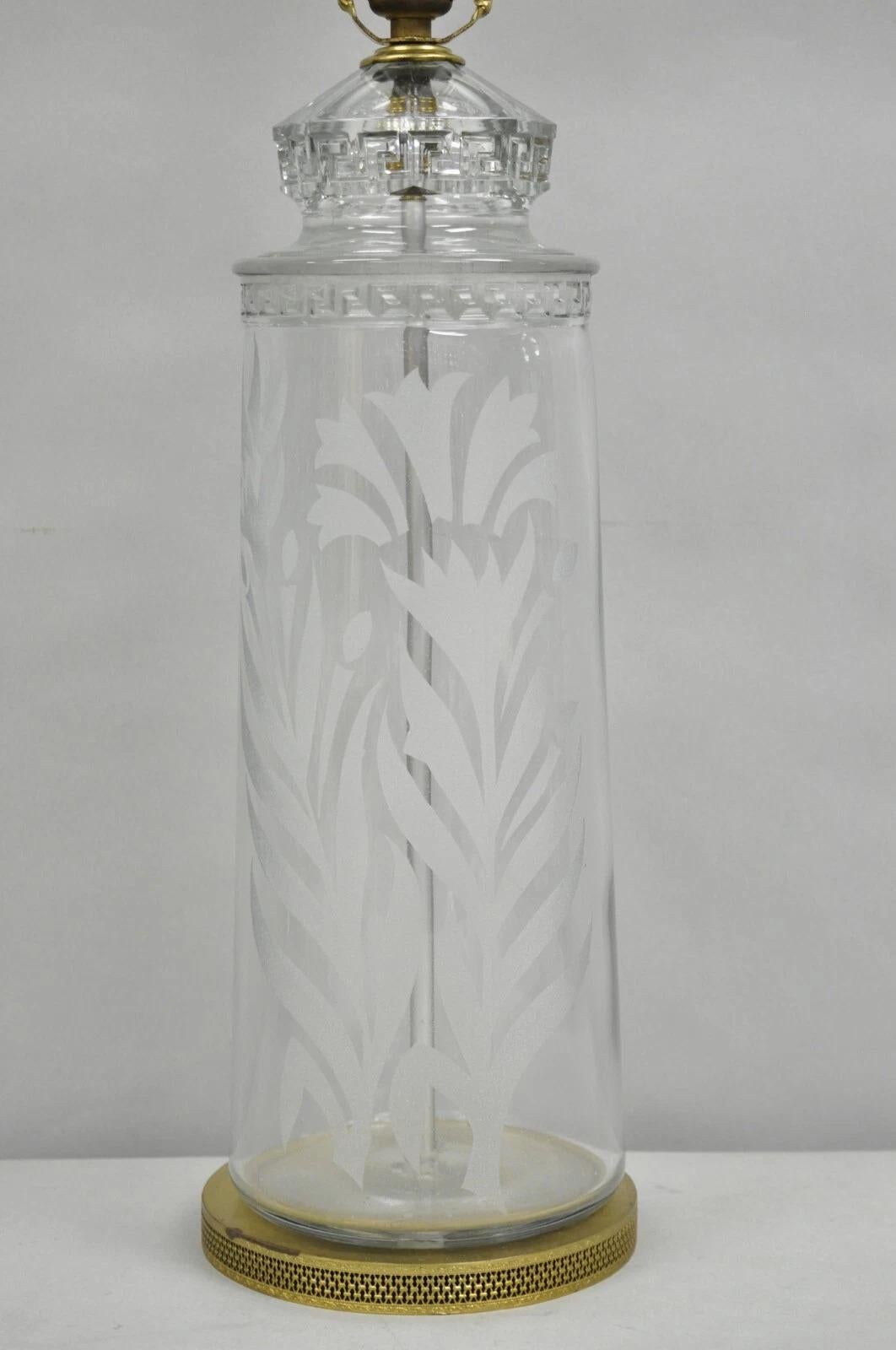 20th Century Antique Italian Hollywood Regency Faceted Clear Glass Greek Key Table Lamp For Sale