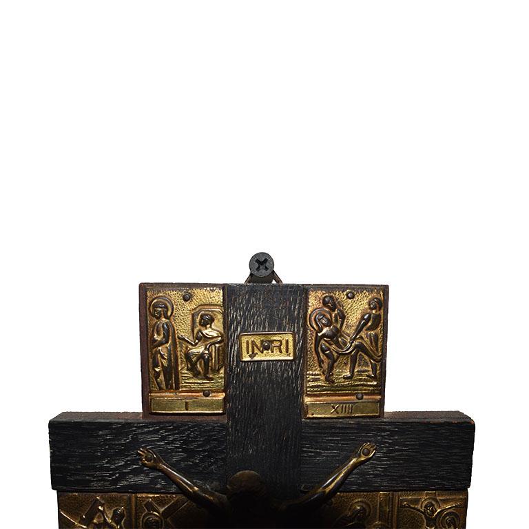 Classical Roman Antique Italian Holy Water Font with Brass Relief and Candle Holders For Sale