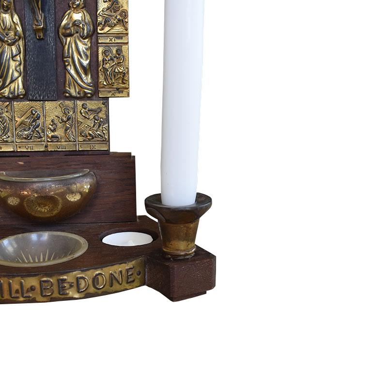 Antique Italian Holy Water Font with Brass Relief and Candle Holders For Sale 2