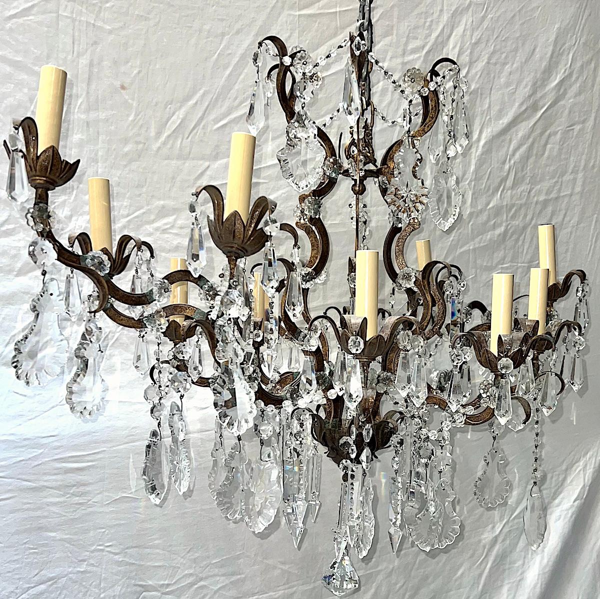 Patinated Antique Italian Horizontal Chandelier For Sale