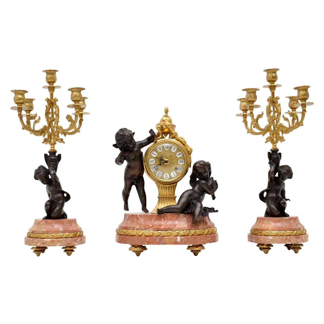 Antique Italian Imperial Mantel Clock and Candelabra