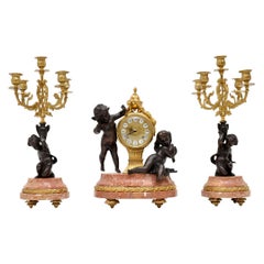 Vintage Italian Imperial Mantel Clock and Candelabra