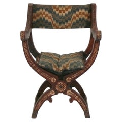 Antique Italian Inlaid Savonarola Chair Reupholstered in Your Fabric