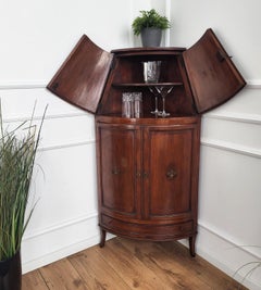 Antique Italian Inlay Walnut Wood Tall Bar Corner Cabinet Cupboard