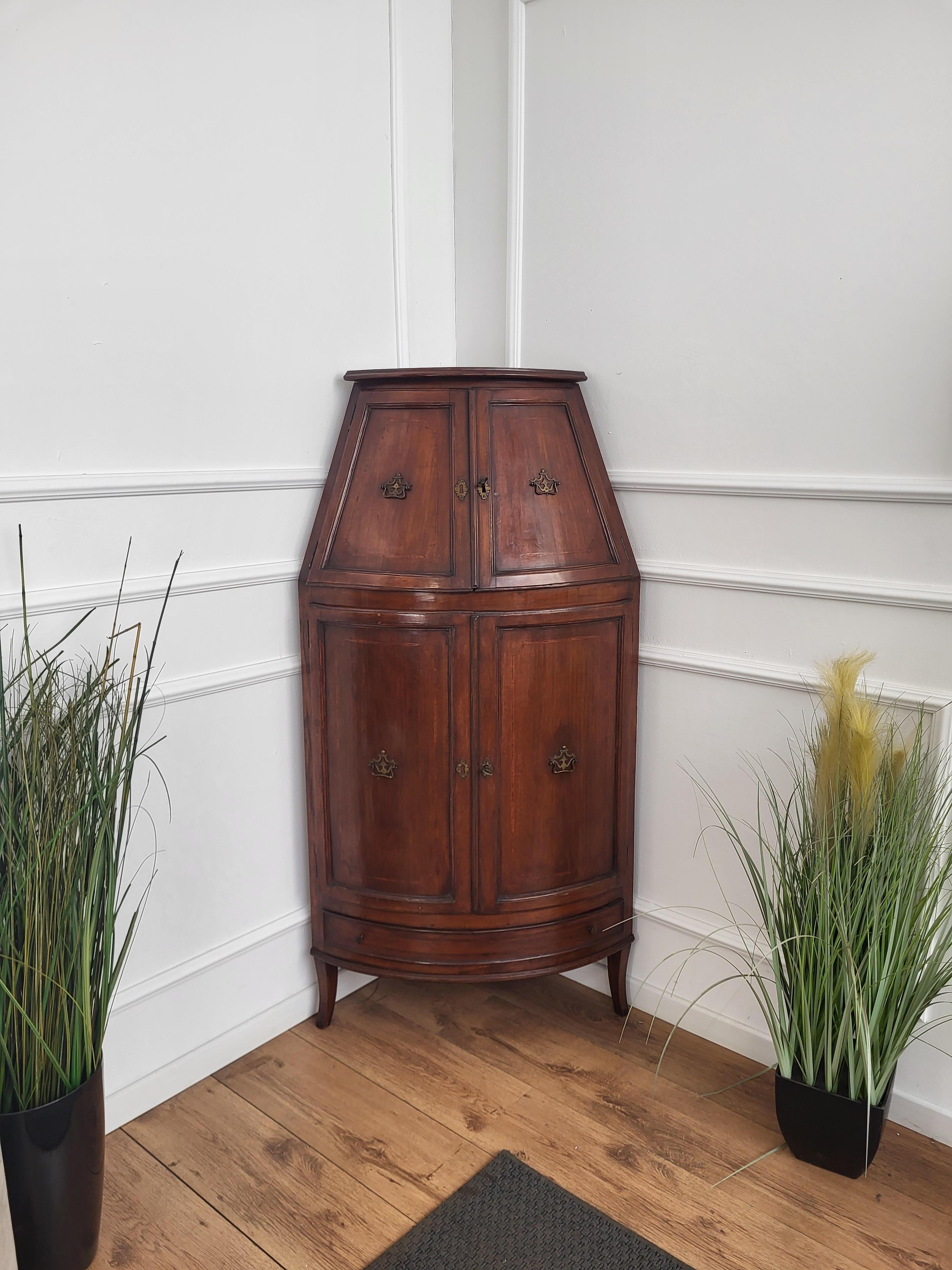 Antique Italian Inlay Walnut Wood Tall Bar Corner Cabinet Cupboard 1